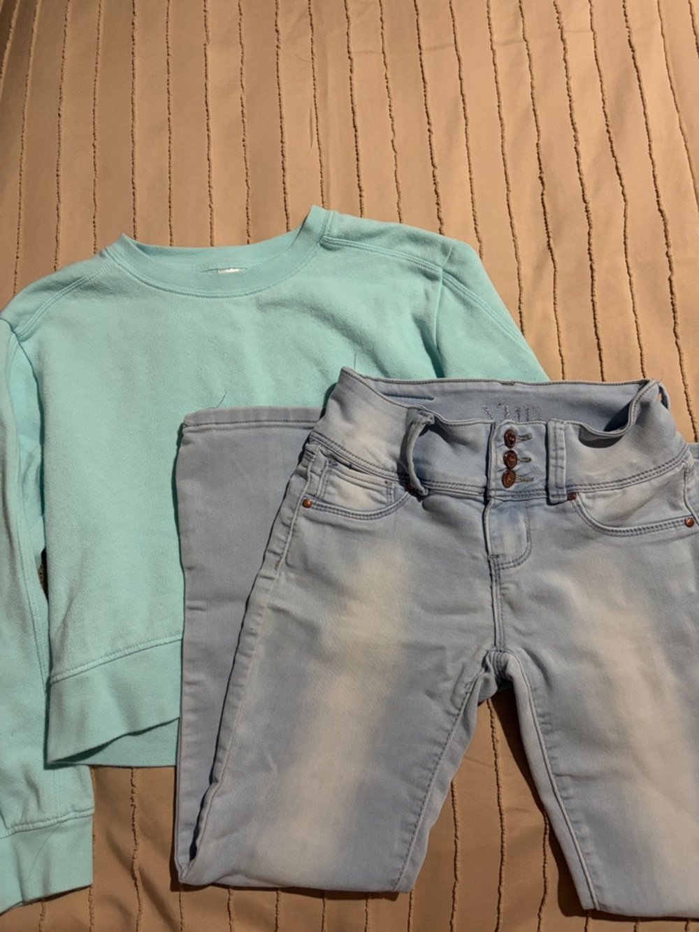 Athletic Works Girls Mint Green Top and Light Blue Jeans Matching Set